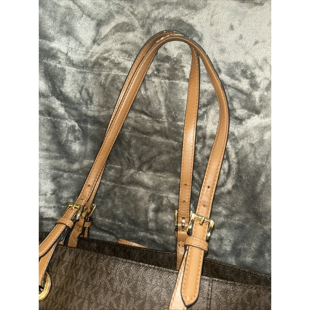 Michael Kors Jet Set Travel Large Mk Signature Logo Tote Handbag Brown 30S11T4B